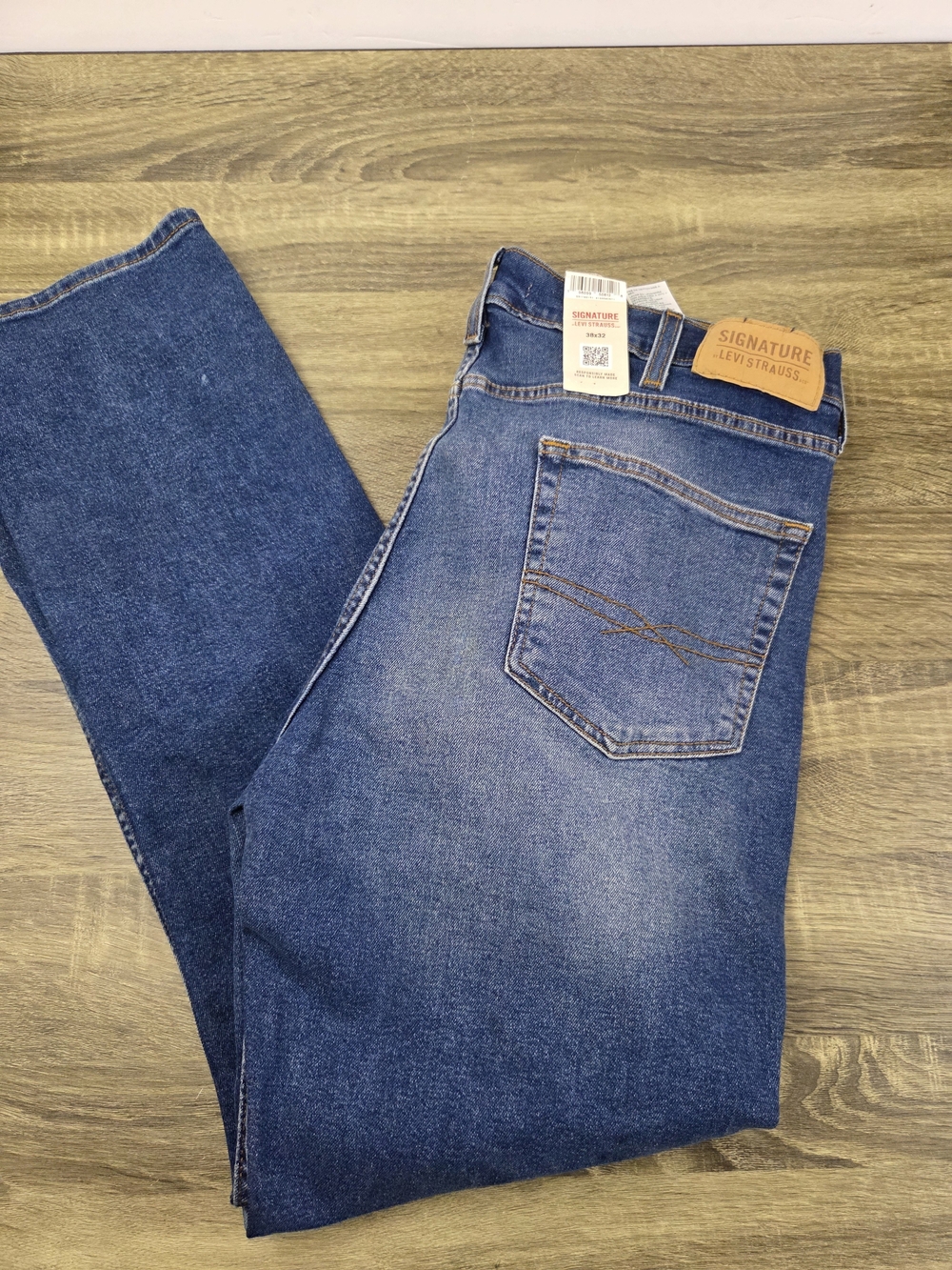 Levi's Signature Slim Straight Jeans Men's 38x32 Blue Denim Stretch Preppy NEW